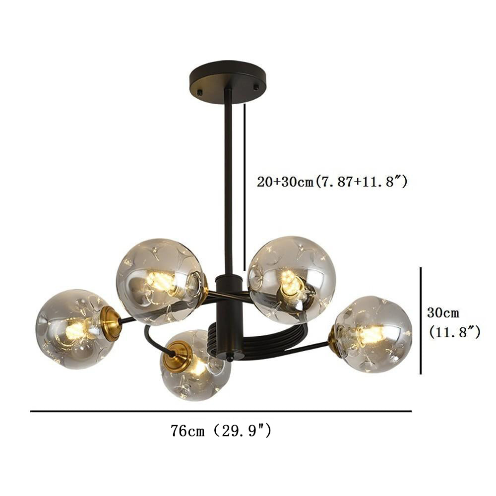 Swirling Nordic Globe Bubble Metal &amp; Glass 5-Light Chandelier