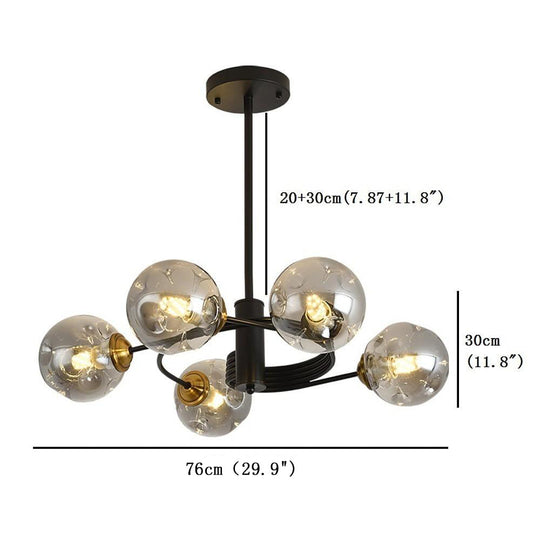 Swirling Nordic Globe Bubble Metal &amp; Glass 5-Light Chandelier