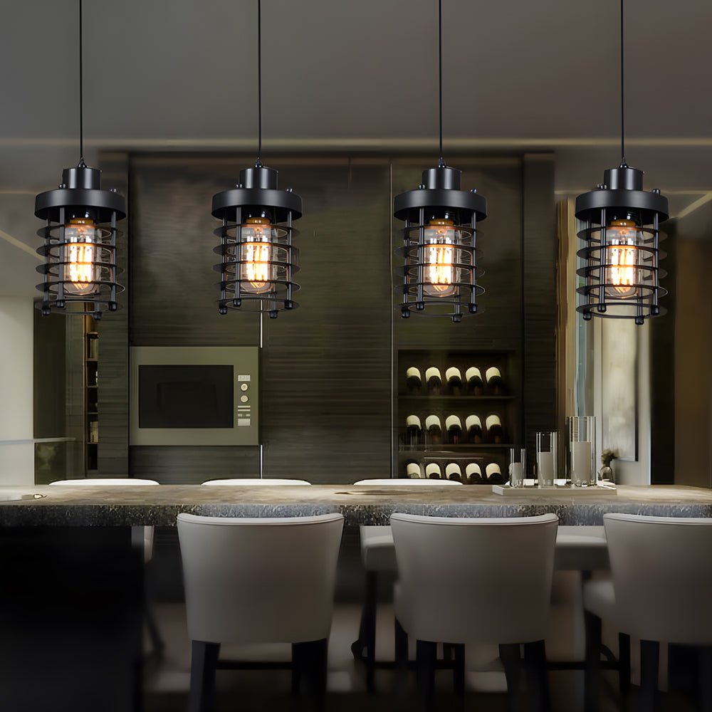 1 Light Aged Metallic Cage Kitchen Pendant Lighting Hanging Lamp