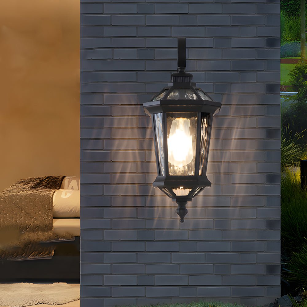 Black Outdoor Wall Lantern with Clear Water Glass