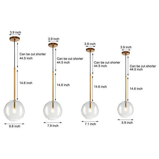 1-Light Clear Glass Globe Pendant Light – Modern Hanging Lighting Fixture