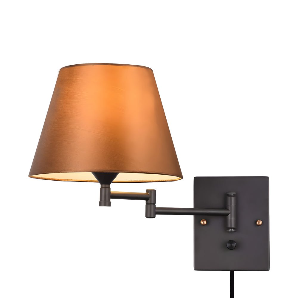 1-Light Linen/Brown/White Plug-In Swing Arm Wall Lamp with Fabric Shade