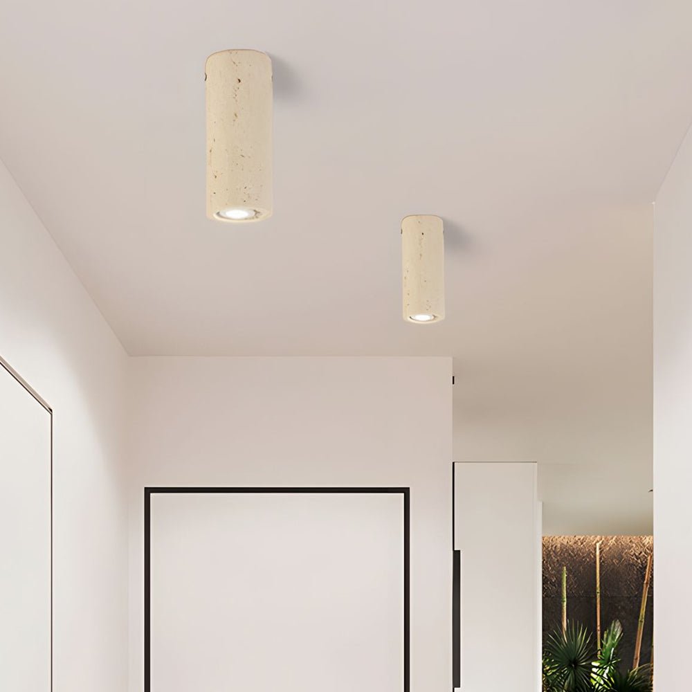 1 Light Modern Yellow Travertine Long Tube Ceiling Lamp for Hallway and Entrance