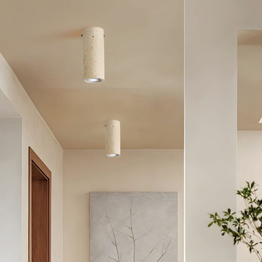 1 Light Modern Yellow Travertine Long Tube Ceiling Lamp for Hallway and Entrance