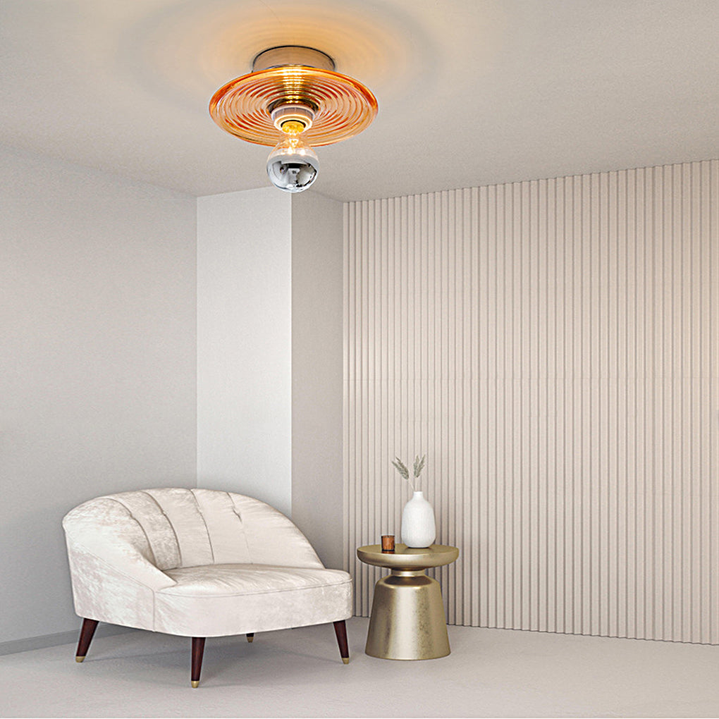 Round Stripes Glass Electroplated Modern Wall Lamp