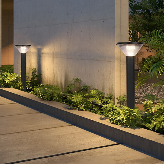Contemporary Tapered Solar LED Pathway Light Black Cylindrical Outdoor Lighting