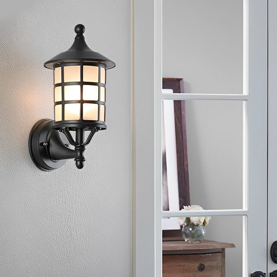 Retro Round Three Step Dimming Black Solar Wall Sconce Waterproof