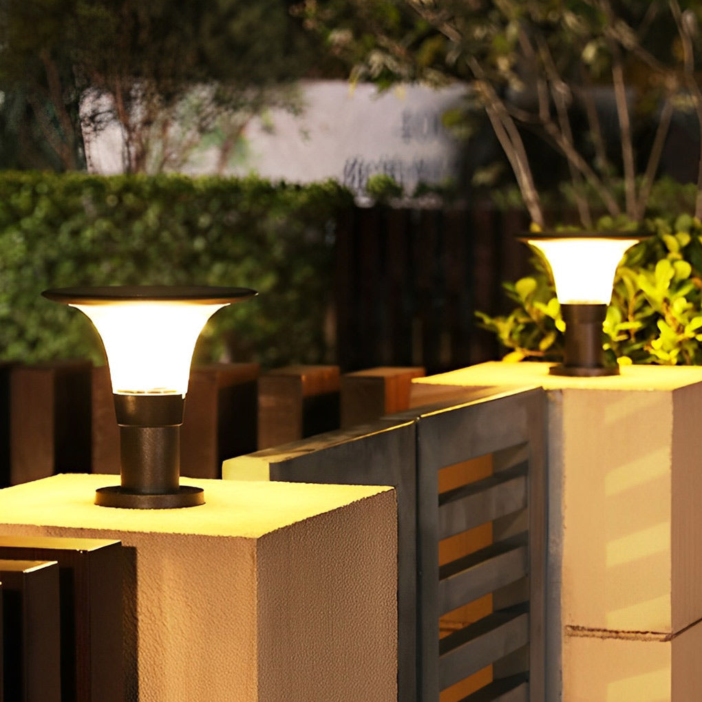 Round Dimmable LED Solar Fence Post Light Waterproof Outdoor Lamp