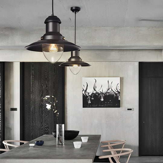 Round Retro Metal Hat Industrial Style Small Chandelier Pendant Light