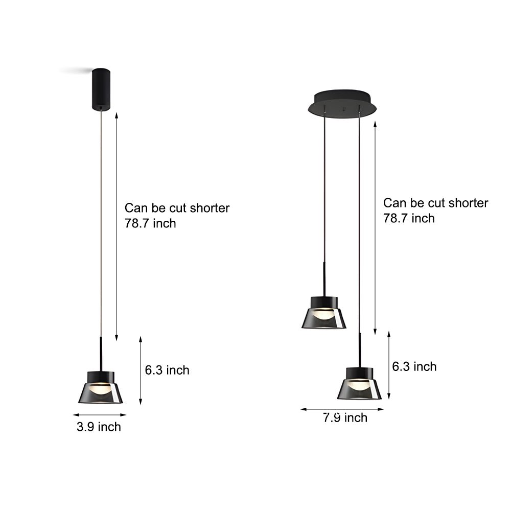 1 or 2 Light Smoked Gray Glass LED Pendant Light