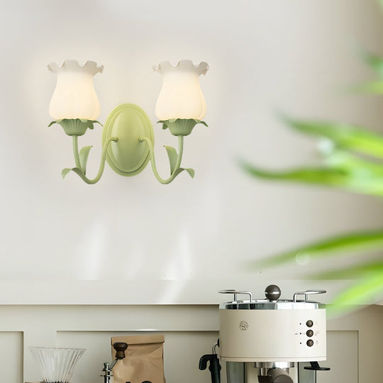 1/2 Lights Flowers Glass Three Step Dimming Green Modern Wall Lights