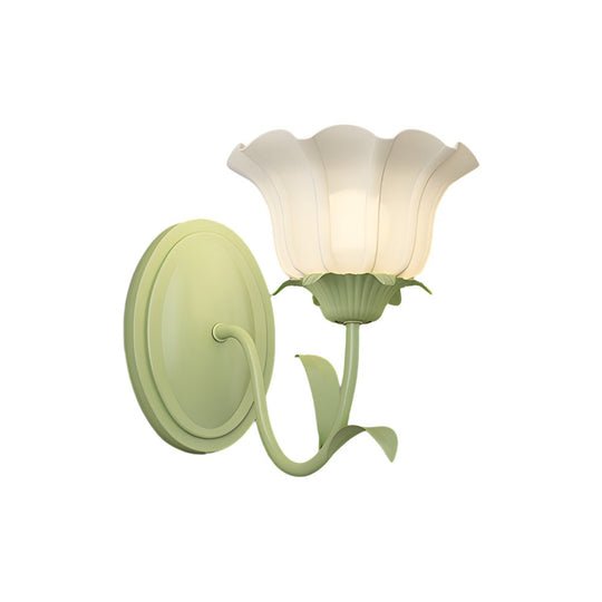 1/2 Lights Flowers Glass Three Step Dimming Green Modern Wall Lights