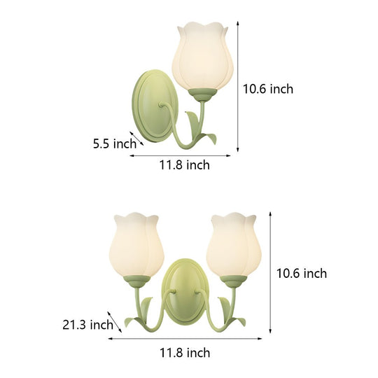 1/2 Lights Flowers Glass Three Step Dimming Green Modern Wall Lights