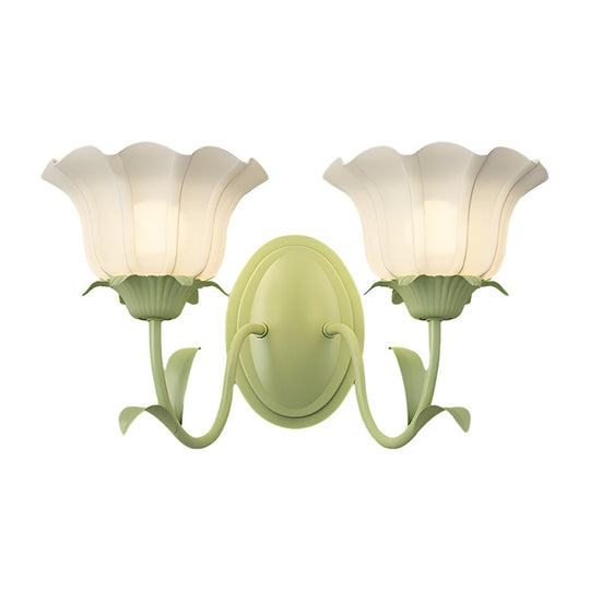 1/2 Lights Flowers Glass Three Step Dimming Green Modern Wall Lights