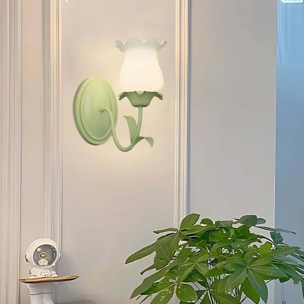 1/2 Lights Flowers Glass Three Step Dimming Green Modern Wall Lights