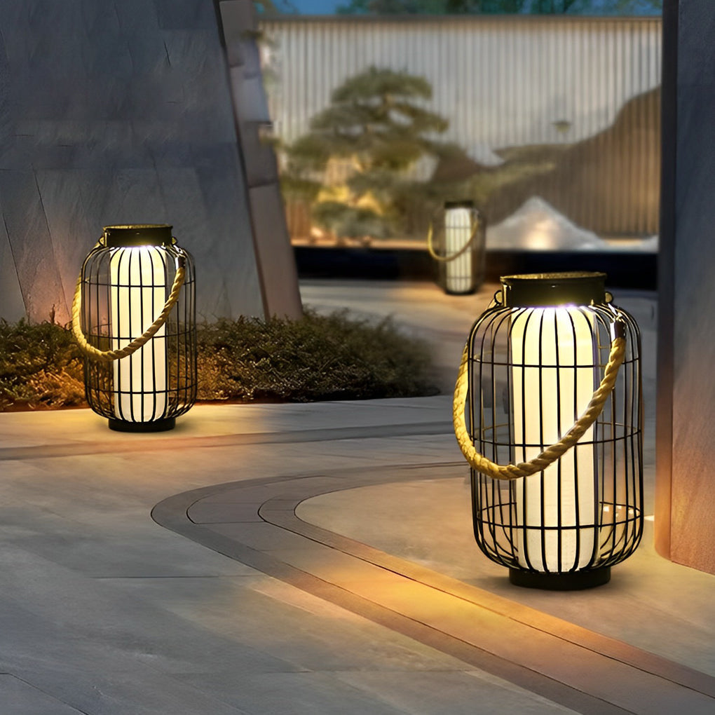 Classic Iron Lantern Solar Lawn Lamp Waterproof Portable Outdoor Light