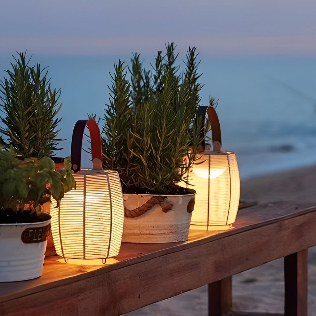 Portable Rattan Lantern Solar LED Waterproof Outdoor Floor Light