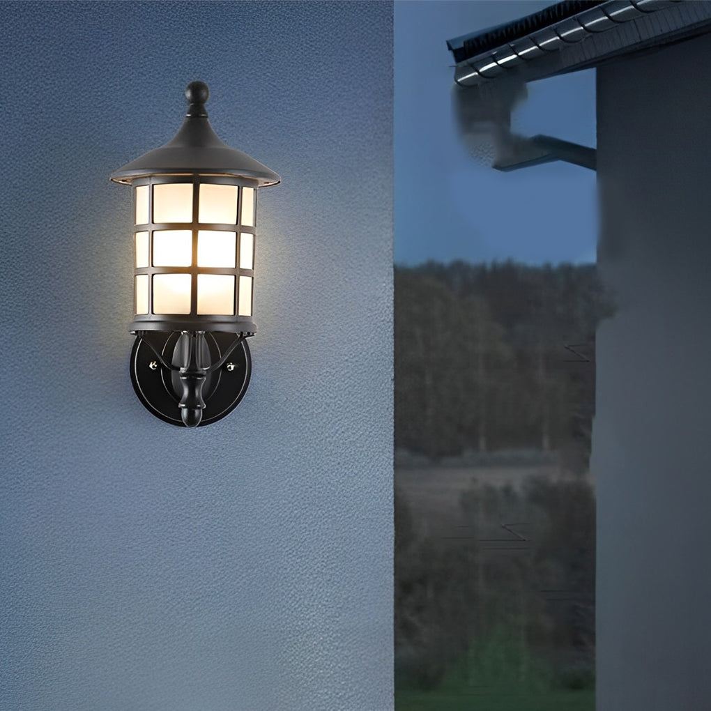 Retro Round Three Step Dimming Black Solar Wall Sconce Waterproof