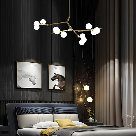 Nordic Style Modern Minimalist Cluster Metal Glass Chandelier – Black &amp; Gold