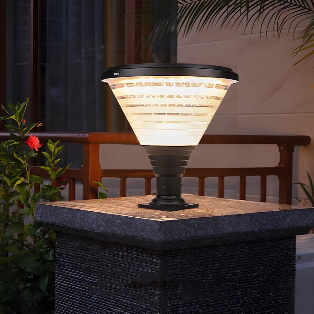 18.9-Inch Black Round Solar Pier Mount Post Light