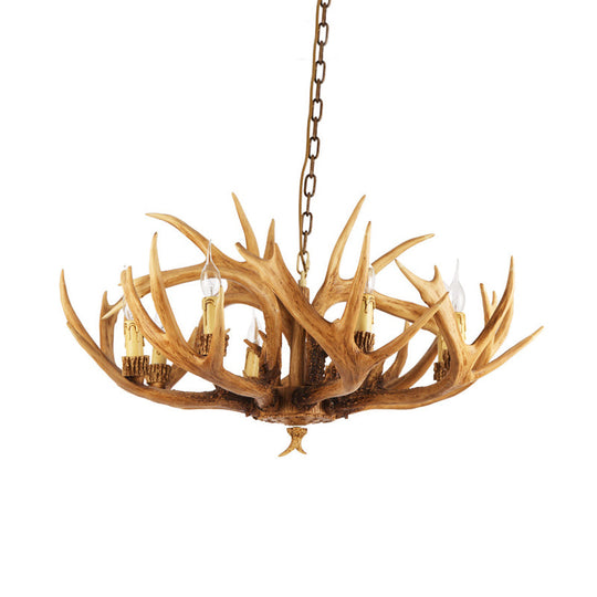Rustic Antler Resin Chandelier – 6/8-Light Brown Pendant for Dining &amp; Restaurant Spaces