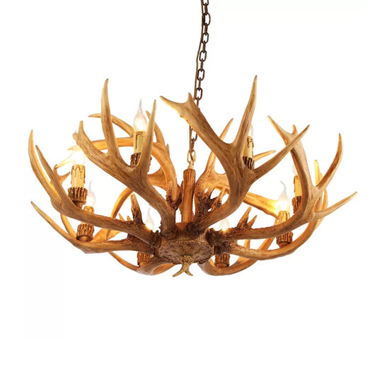 Rustic Antler Resin Chandelier – 6/8-Light Brown Pendant for Dining &amp; Restaurant Spaces