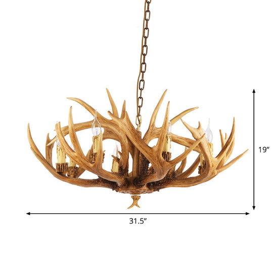 Rustic Antler Resin Chandelier – 6/8-Light Brown Pendant for Dining &amp; Restaurant Spaces