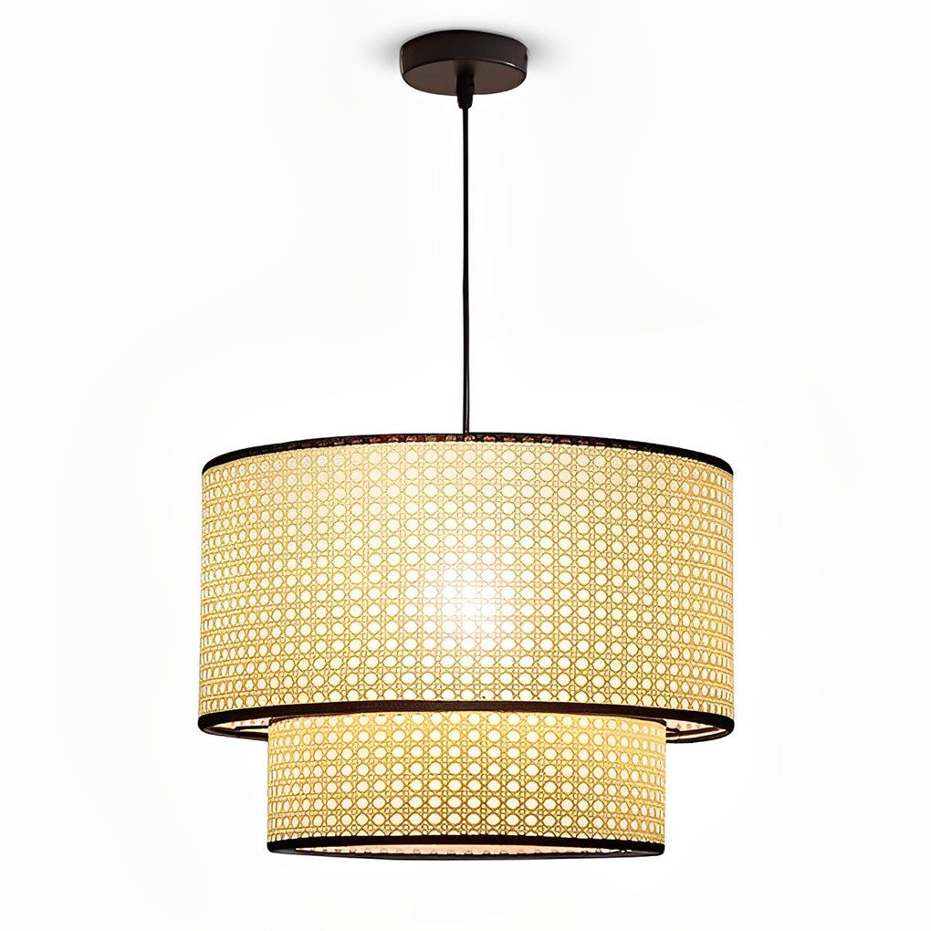 Farmhouse Round Bamboo Hanging Pendant Light – Kitchen &amp; Dining Room Ceiling Fixture