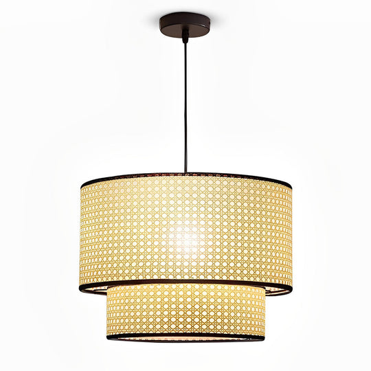 Farmhouse Round Bamboo Hanging Pendant Light – Kitchen &amp; Dining Room Ceiling Fixture
