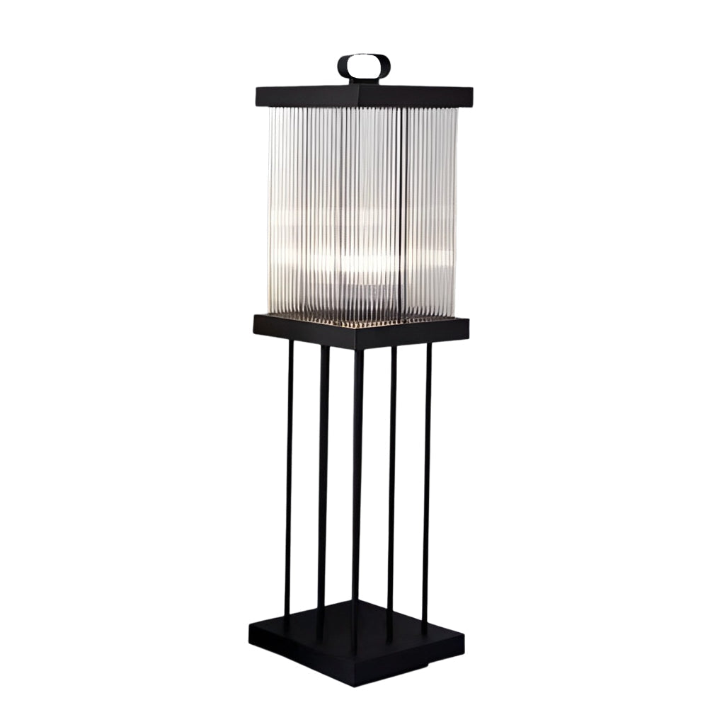 Portable Solar Lantern with Square Rippled Glass Design