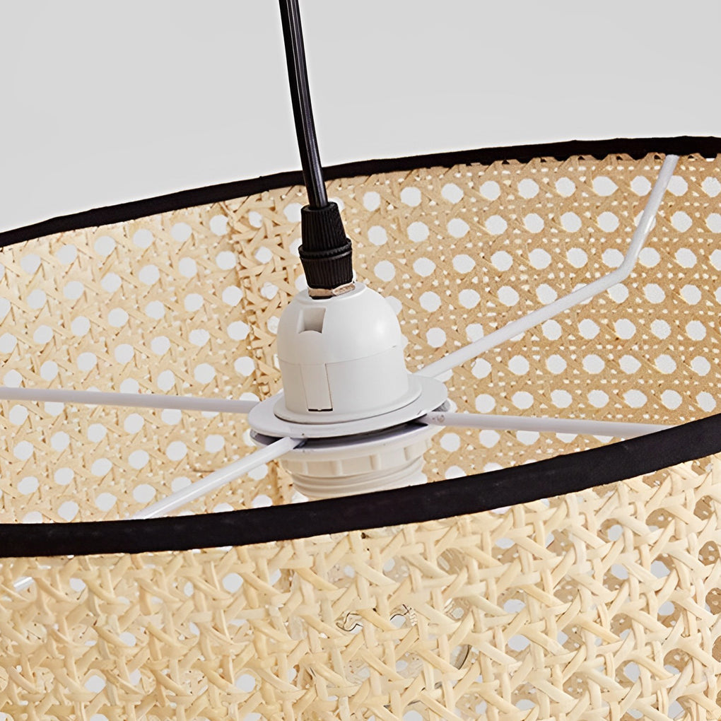 Farmhouse Round Bamboo Hanging Pendant Light – Kitchen &amp; Dining Room Ceiling Fixture
