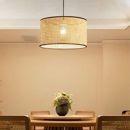 Farmhouse Round Bamboo Hanging Pendant Light – Kitchen &amp; Dining Room Ceiling Fixture