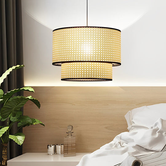 Farmhouse Round Bamboo Hanging Pendant Light – Kitchen &amp; Dining Room Ceiling Fixture