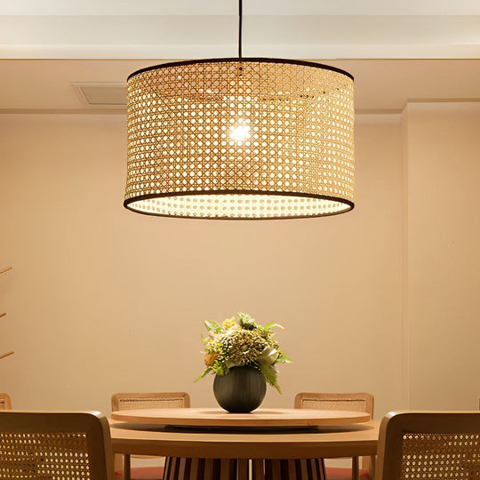 Farmhouse Round Bamboo Hanging Pendant Light – Kitchen &amp; Dining Room Ceiling Fixture