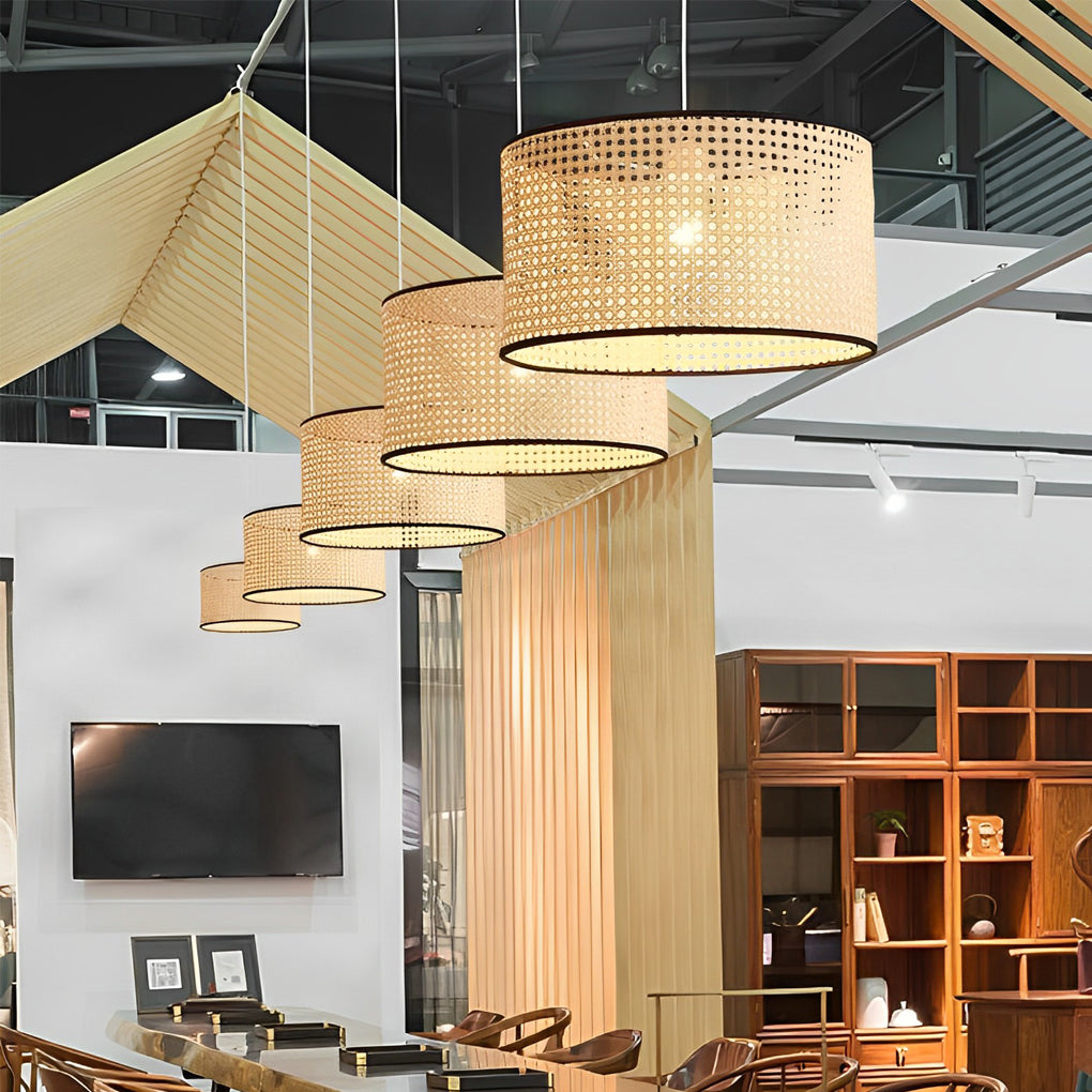 Farmhouse Round Bamboo Hanging Pendant Light – Kitchen &amp; Dining Room Ceiling Fixture