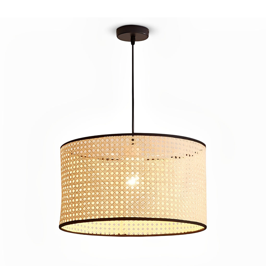 Farmhouse Round Bamboo Hanging Pendant Light – Kitchen &amp; Dining Room Ceiling Fixture