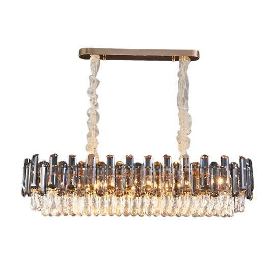 Round Oval Multi-Layer Crystal Electroplated Metal Modern Chandelier