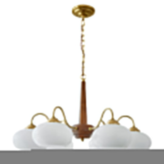 4-Light / 6-Light Glass &amp; Wood E27 LED Nordic Chandelier Hanging Ceiling Light