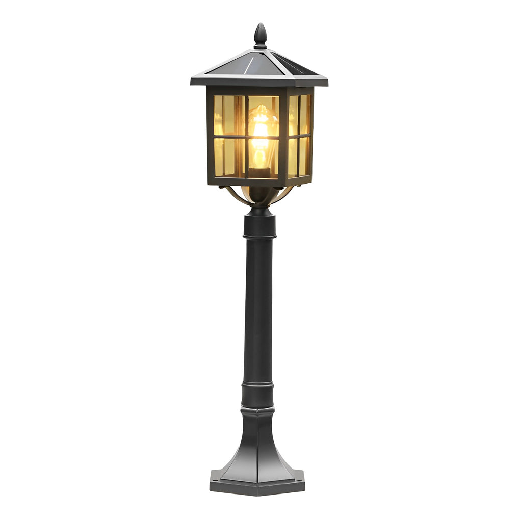 Retro Black Solar &amp; Hardwired Outdoor Pavilion-Inspired Lawn Lamp