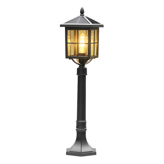 Retro Black Solar &amp; Hardwired Outdoor Pavilion-Inspired Lawn Lamp