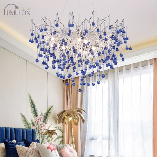 Creative Tree Branch LED Chandelier – Lovely Pink &amp; Blue Pendant Light for Bedrooms