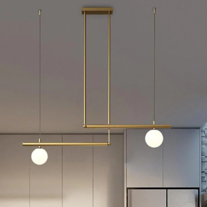 Minimalist Modern Linear Globe Pendant Lighting Copper Glass Kitchen &amp; Dining Room Light