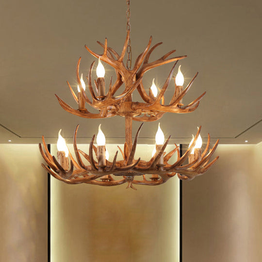 Rustic Antler Resin Chandelier – Brown Multi-Light Pendant for Restaurants &amp; Living Spaces