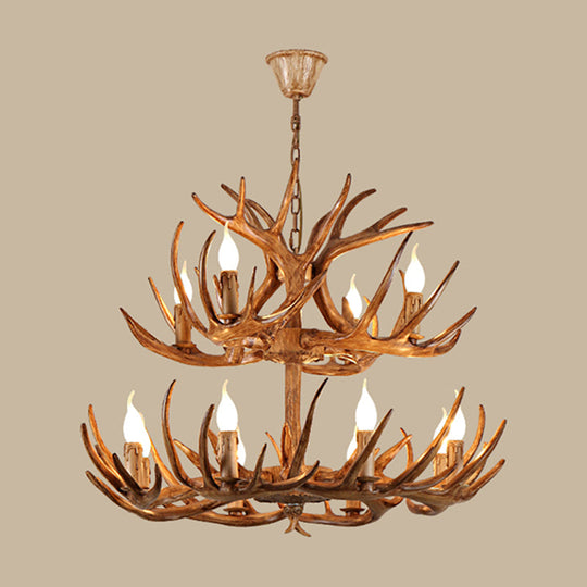 Rustic Antler Resin Chandelier – Brown Multi-Light Pendant for Restaurants &amp; Living Spaces