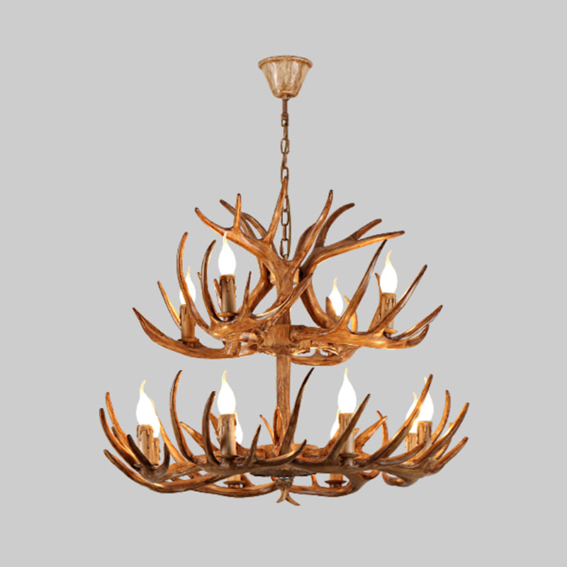 Rustic Antler Resin Chandelier – Brown Multi-Light Pendant for Restaurants &amp; Living Spaces