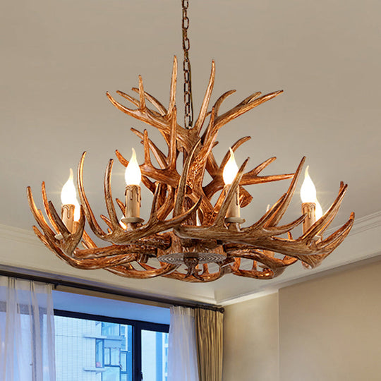 Rustic Antler Resin Chandelier – Brown Multi-Light Pendant for Restaurants &amp; Living Spaces