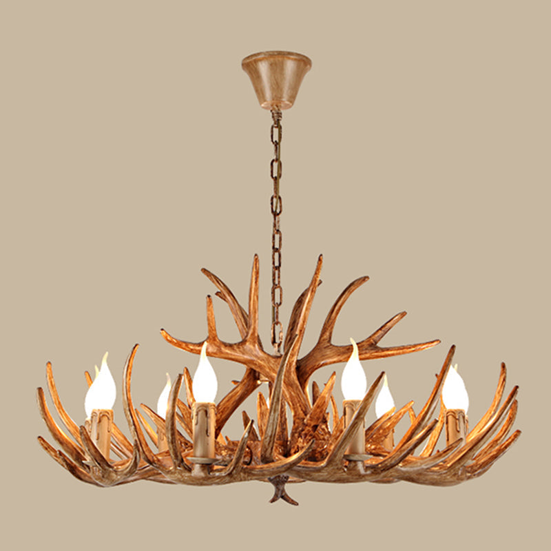 Rustic Antler Resin Chandelier – Brown Multi-Light Pendant for Restaurants &amp; Living Spaces
