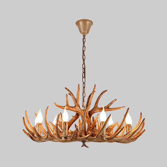 Rustic Antler Resin Chandelier – Brown Multi-Light Pendant for Restaurants &amp; Living Spaces