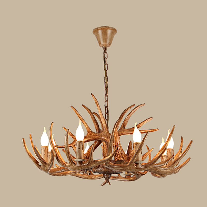 Rustic Antler Resin Chandelier – Brown Multi-Light Pendant for Restaurants &amp; Living Spaces