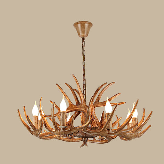 Rustic Antler Resin Chandelier – Brown Multi-Light Pendant for Restaurants &amp; Living Spaces